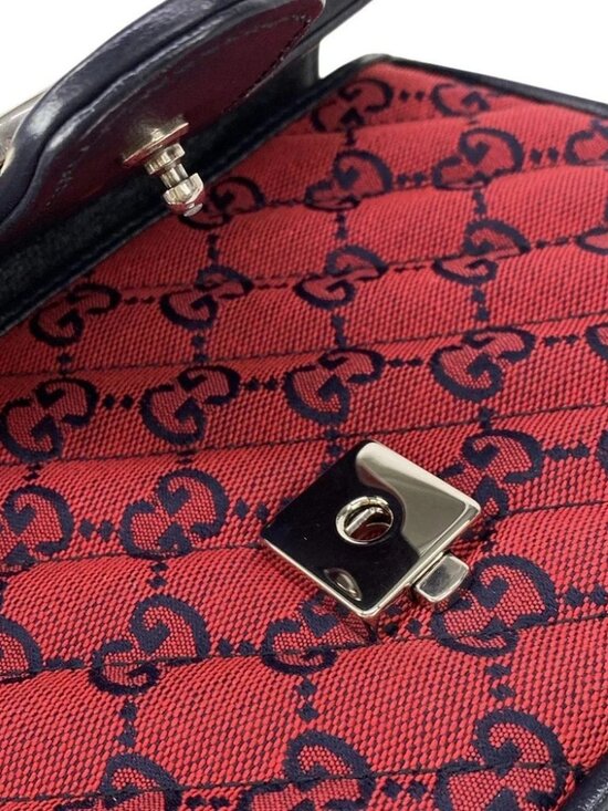 GUCCI GG Marmont mini top handle bag Red Navy Jacquard Leather Handbag main image 9